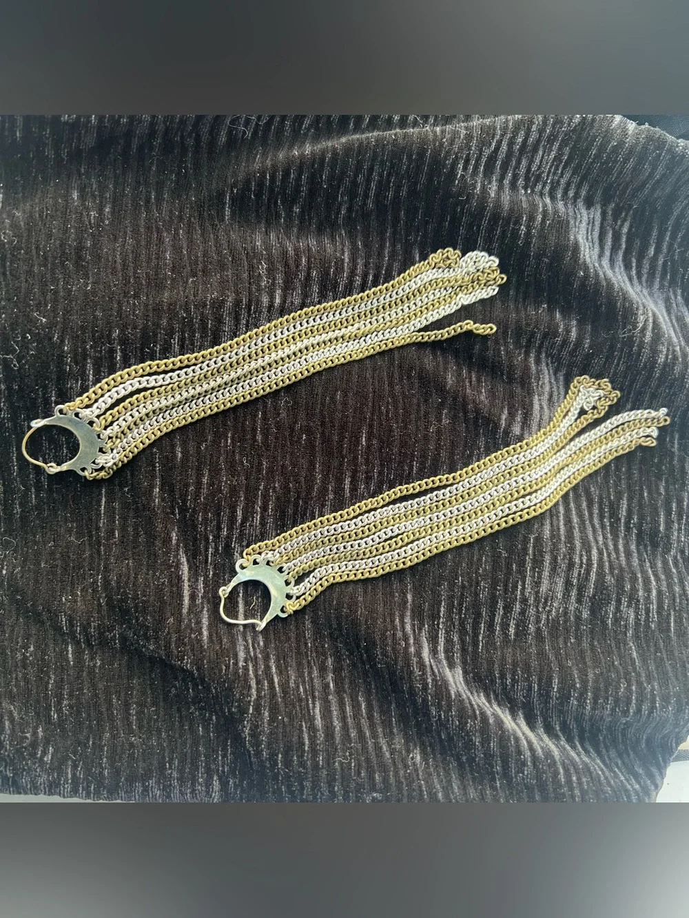 Gold and Silver Multi-Chain Fringe Hoop Earrings